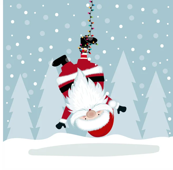 Lustige Weihnachtsillustration Mit Hängendem Weihnachtsmann Flache Bauweise Vektor — Stockvektor