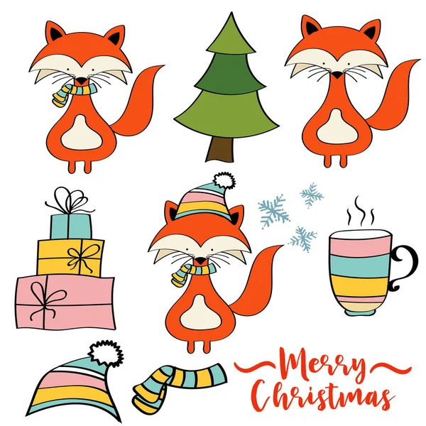 Doodle Christmas Items Collectie Geïsoleerd Een Witte Achtergrond Eps10 — Stockvector