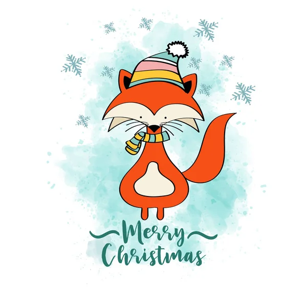 Doodle Kerstkaart Met Gekleed Fox Eps10 — Stockvector