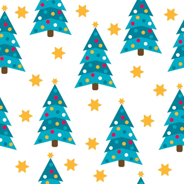 Kerst Naadloze Patroon Met Kerstbomen Sterren Voor Kerstmis Achtergrond Inpakpapier — Stockvector