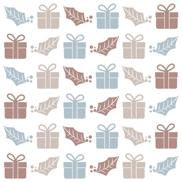 Christmas Seamless Pattern Gift Boxes Mistletoe Christmas Background Christmas Wrapping — Stock Vector