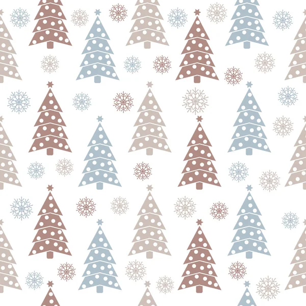 Noel Noel Ağaçları Kar Taneleri Ile Seamless Modeli Noel Arka — Stok Vektör