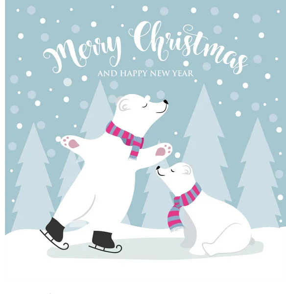 Χριστουγεννιάτικη Κάρτα Χαριτωμένα Πολικές Αρκούδες Και Τις Επιθυμίες Επίπεδη Σχεδίαση — Διανυσματικό Αρχείο