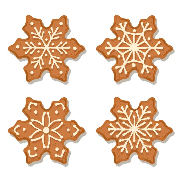 Realistic Gingerbread Flowers Collection Isolated White Background Christmas Gingerbread Vector — Stock Vector