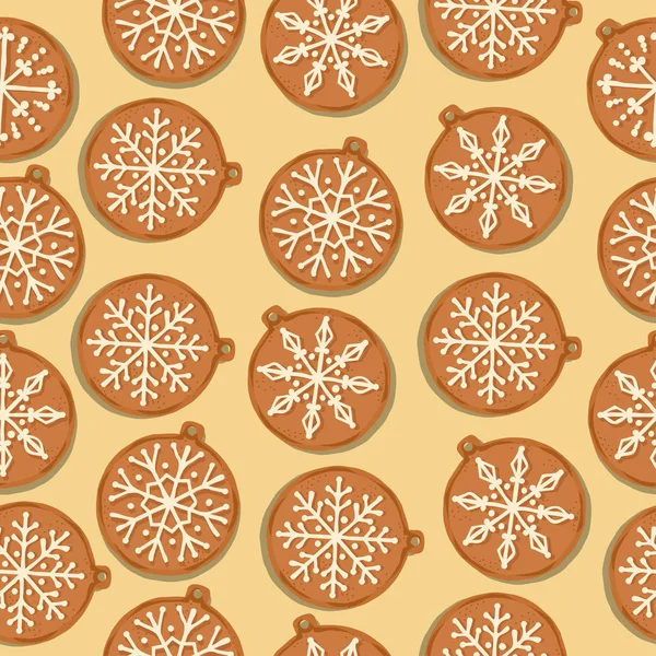 Festliche Weihnachtliche Nahtlose Muster Mit Lebkuchen Auf Gelbem Hintergrund Vektor — Stockvektor