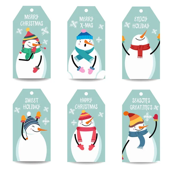 Christmas Labels Collection Snowman Isolated Items White Background Eps10 — Stock Vector