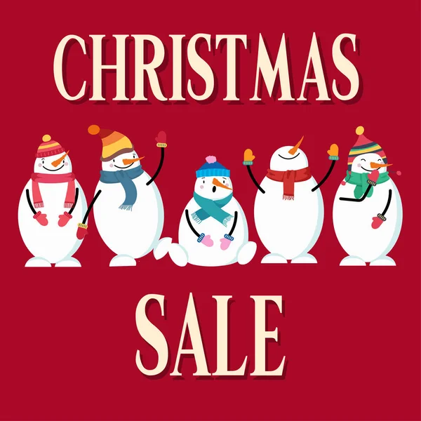 Christmas Sale Poster Snowman Flat Design Vector — Stock Vector