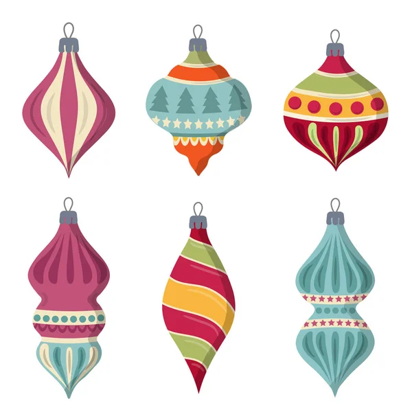 Hand Drawn Flat Christmas Balls Collection Isolated White Background Vector — Stock Vector