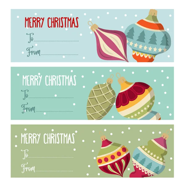 Cute Flat Design Christmas Labels Collection Christmas Balls Presents Vector — Stock Vector