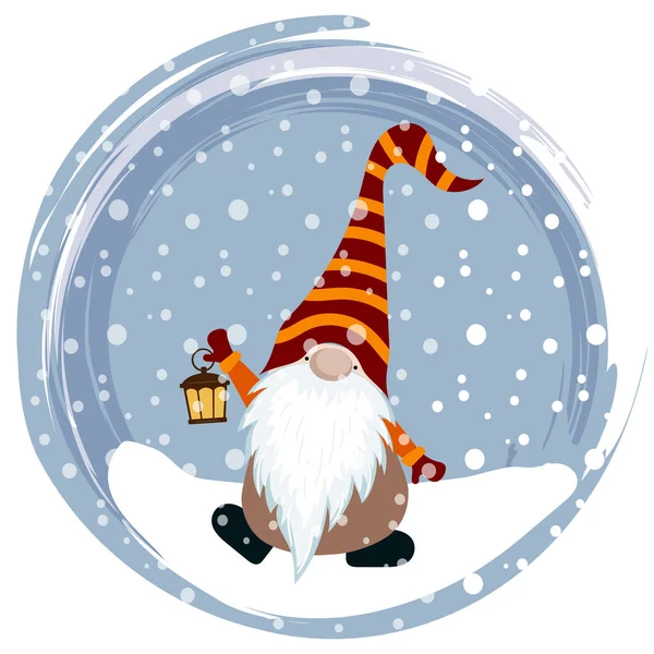 Χριστουγεννιάτικη Κάρτα Χαριτωμένο Gnome Επίπεδη Σχεδίαση Διάνυσμα — Διανυσματικό Αρχείο