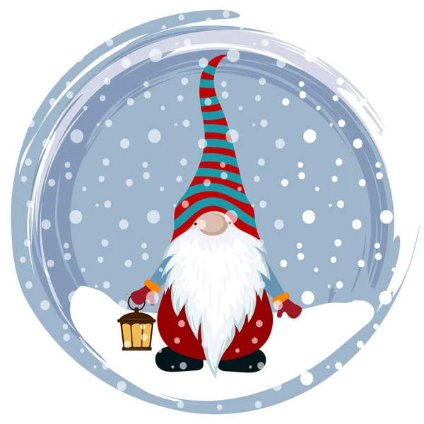 Kerstkaart Met Gnome Scandinavische Kerst Platte Ontwerp — Stockvector