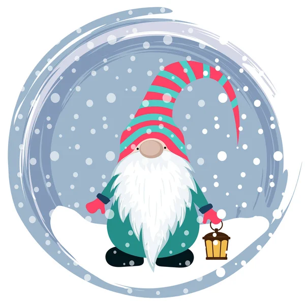 Vánoční Přání Gnome Skandinávské Vánoce Plochý Design — Stockový vektor