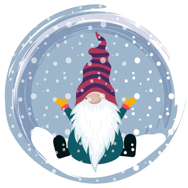 Kerstkaart Met Gnome Scandinavische Kerst Platte Ontwerp — Stockvector