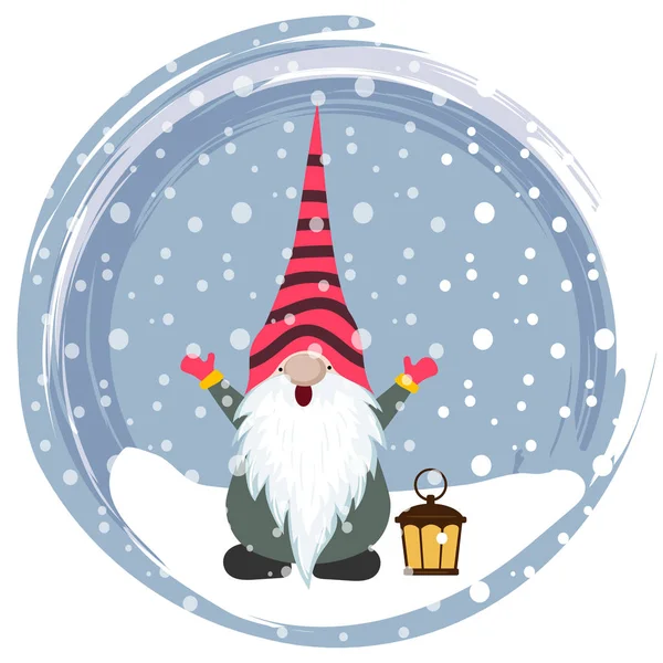 Kerstkaart Met Gnome Scandinavische Kerst Platte Ontwerp — Stockvector