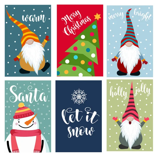 Christmas Cards Collection Labels Stickers Flat Design — Stock Vector
