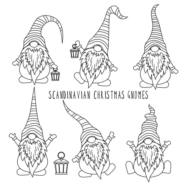 Chrismas Gnomes Collection Coloring Isolated Items Scandinavian Christmas — Stock Vector