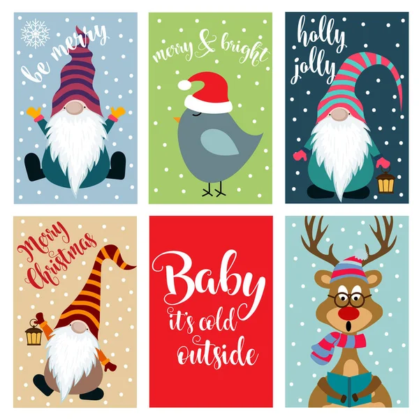 Christmas Card Collection Labels Stickers Flat Design — Stock Vector