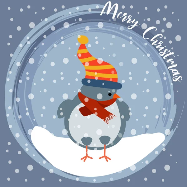 Χριστουγεννιάτικη Κάρτα Μικρό Πουλί Επίπεδη Σχεδίαση Διάνυσμα — Διανυσματικό Αρχείο