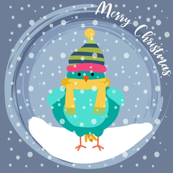 Kerstkaart Met Leuk Gekleed Vogel Platte Ontwerp Vector — Stockvector