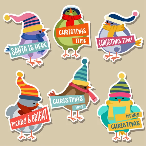 Christmas Stickers Collection Birds Flat Design — Stock Vector