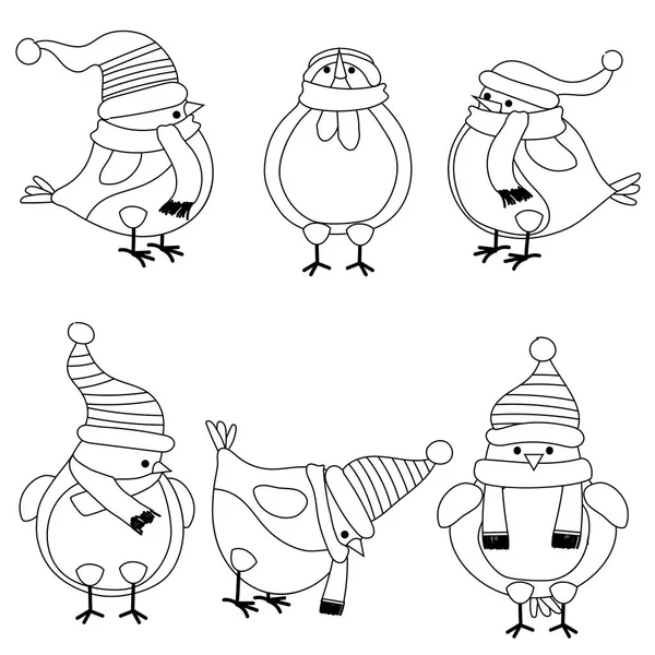 Collection Oiseaux Noël Pour Livre Colorier Objets Isolés — Image vectorielle