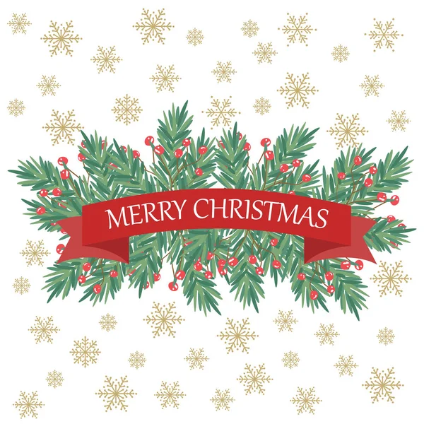 复古的圣诞卡与树枝和问候 扁平设计 — 图库矢量图片
