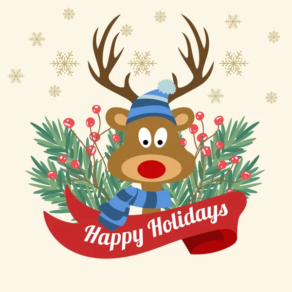 有趣的圣诞卡与树枝和驯鹿 圣诞贺卡 — 图库矢量图片