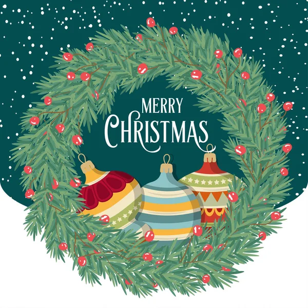 Christmas Card Wreath Balls Christmas Background Flat Design Vector — Stock Vector