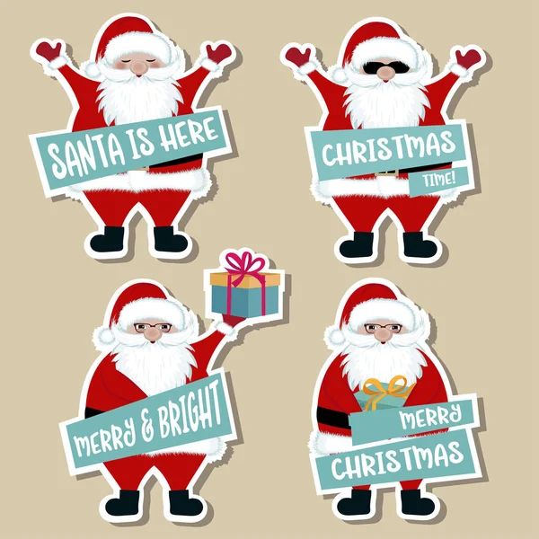 Kerst Stickers Collectie Met Santa Platte Ontwerp — Stockvector