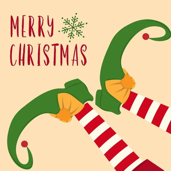 Elf Bacaklar Ile Sevimli Noel Kartı Düz Tasarım — Stok Vektör