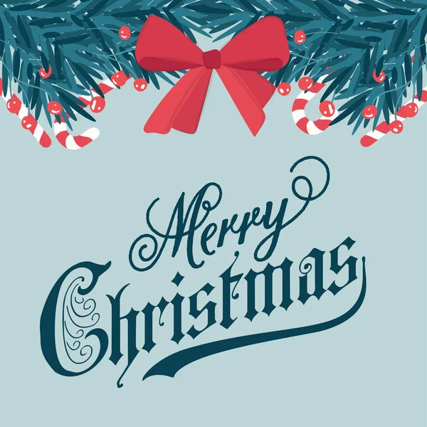 モミの枝やキャンディー杖のクリスマス カード クリスマス背景 — ストックベクタ