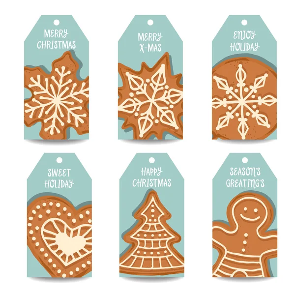 Koleksi Label Natal Dengan Roti Jahe Item Yang Terisolasi Pada - Stok Vektor