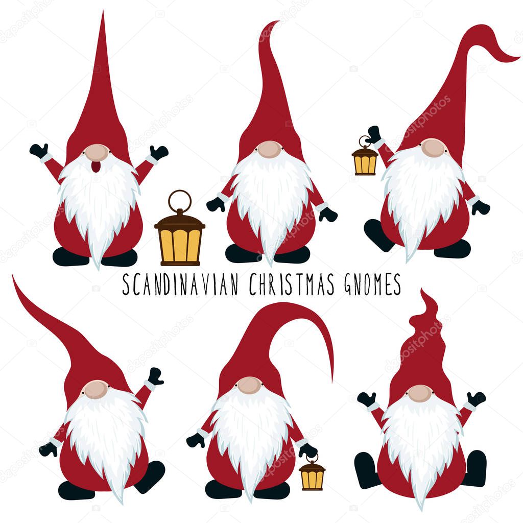 Christmas gnomes collection isolated on white background. Vector