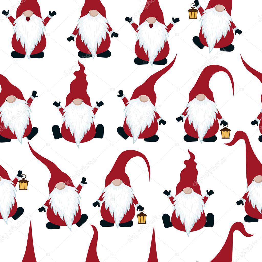 Christmas seamless pattern with gnomes. Scandinavian Christmas