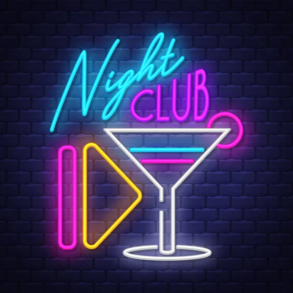 Night Club- Signo de neón Vector sobre fondo de pared de ladrillo — Archivo Imágenes Vectoriales