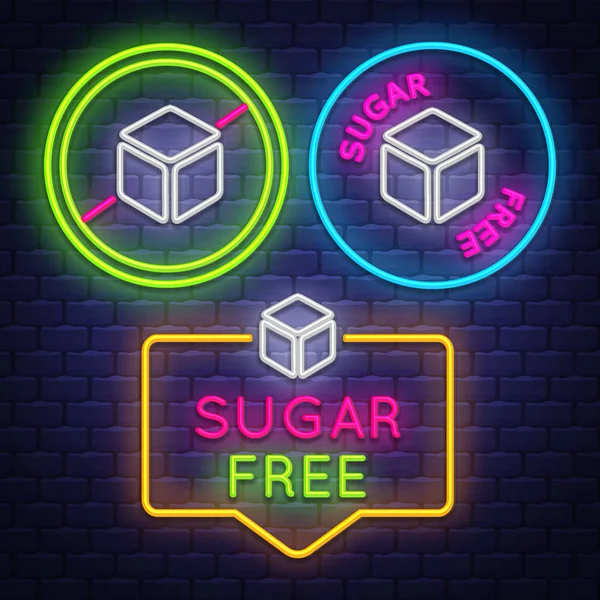 无糖徽章收集。糖尿病标志。霓虹灯 — 图库矢量图片