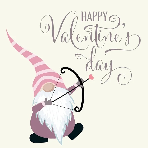 GNOME με έρωτα τόξο. Κάρτα ημέρα του Αγίου Βαλεντίνου — Διανυσματικό Αρχείο