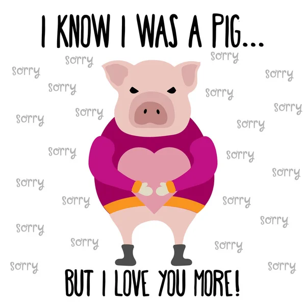 Funny Valentine's day card with pig — Stock Vector
