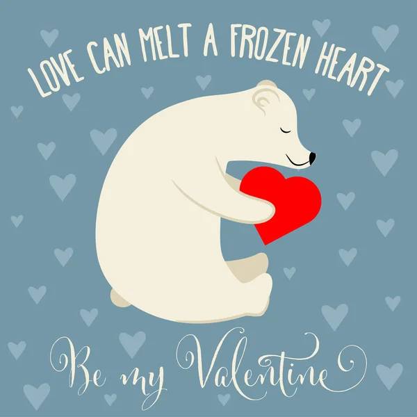 Открытка на день Святого Валентина с белым медведем — стоковый вектор