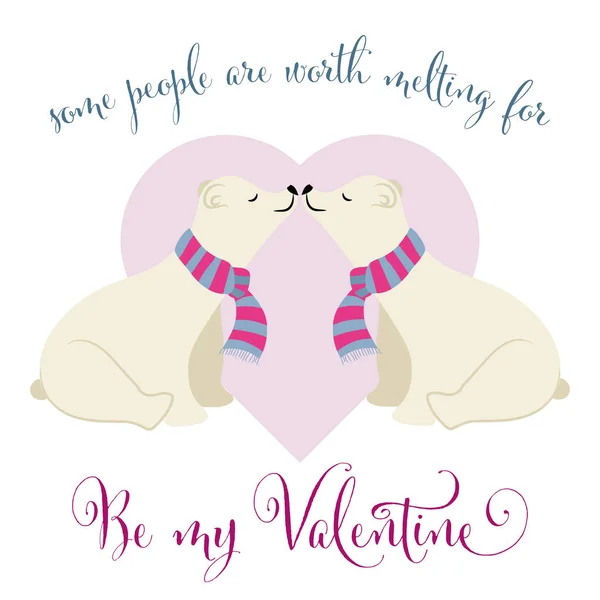 Lovely  Valentine's day card with polar bears couple — Stock Vector