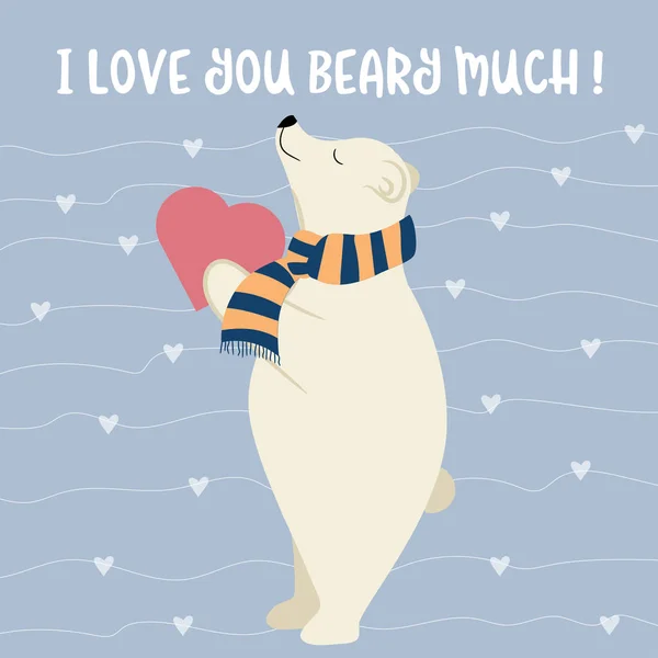 Divertida tarjeta de San Valentín con oso polar — Archivo Imágenes Vectoriales