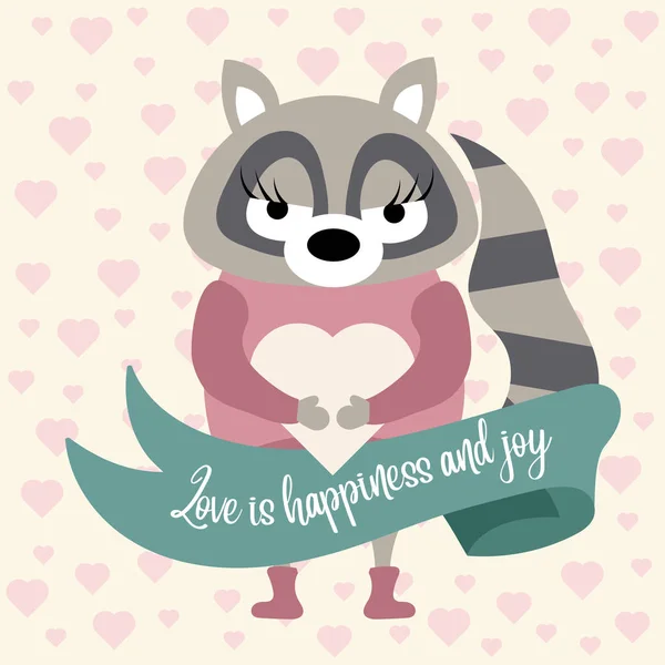 Cute raccoon in love — Stock Vector