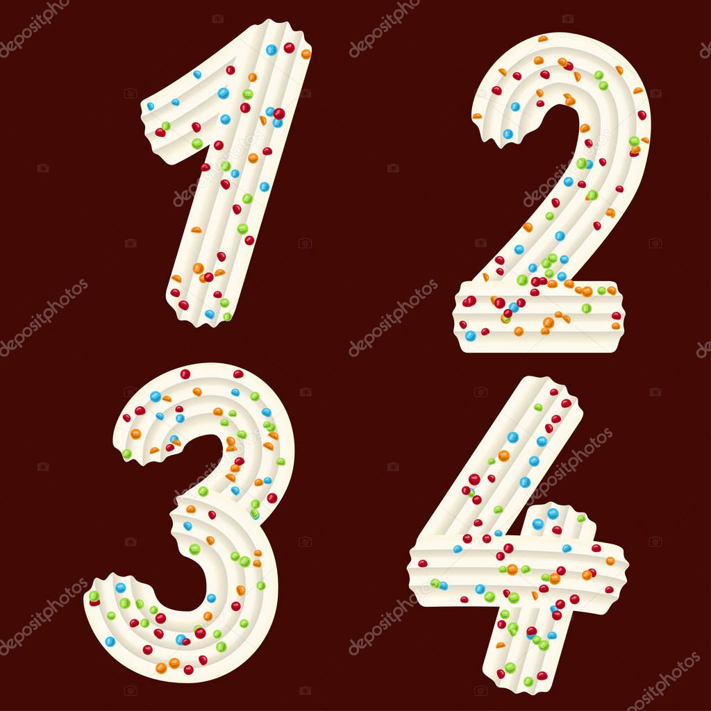 Tempting tipography. Font design. 3D numbers one, two, three, fo
