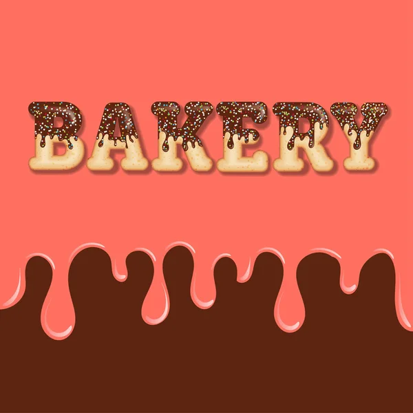 Tempting  typography. Icing text. Word "bakery" glazed with choc — Stock Vector