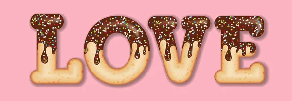 Tempting  typography. Icing text. Word "love" glazed with chocol — Stock Vector