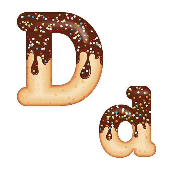 Verleidelijke typografie. Font ontwerp. 3D donut letter D geglazuurde met — Stockvector