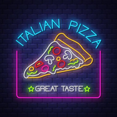 İtalyan Pizza-Neon Sign vektör tuğla duvar arka planda