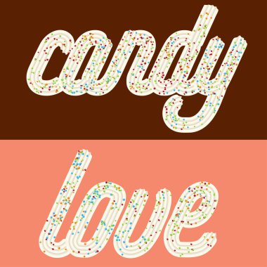 Baştan çıkarıcı tipografi. Buzlanma metni. Kelimeler 