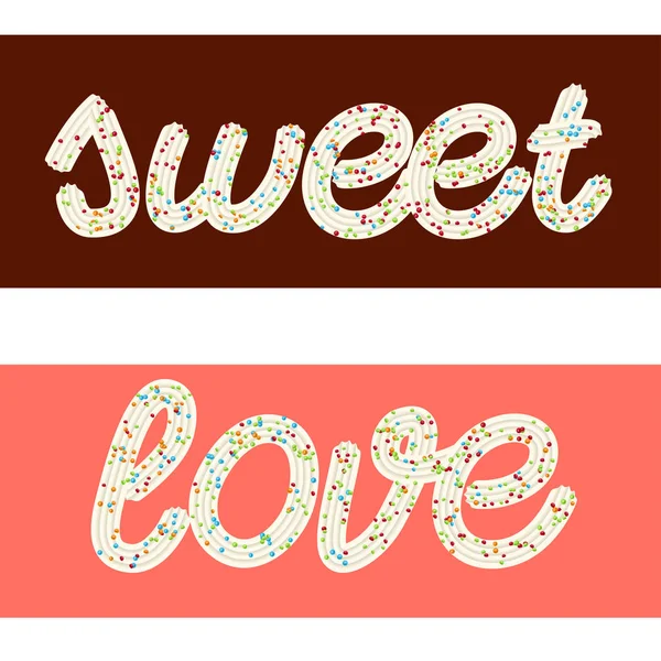 Tipografía tentadora. Texto helado. Palabras "amor" y "dulce" de — Vector de stock