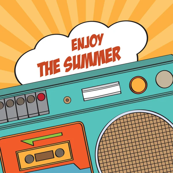 Affiche d'été rétro avec boombox — Image vectorielle